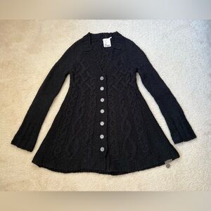 Free People black wool blend flared cardigan, cozy, grunge, whimsigoth, sz XS
